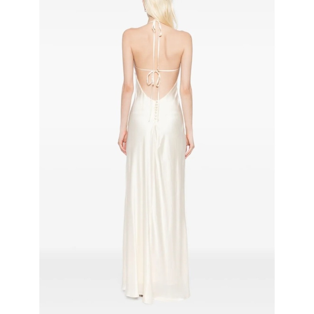 NEW Reformation Jeany Silk Dress Halter Neck Backless Maxi Dress Fior Di Latte M - Picture 5 of 12